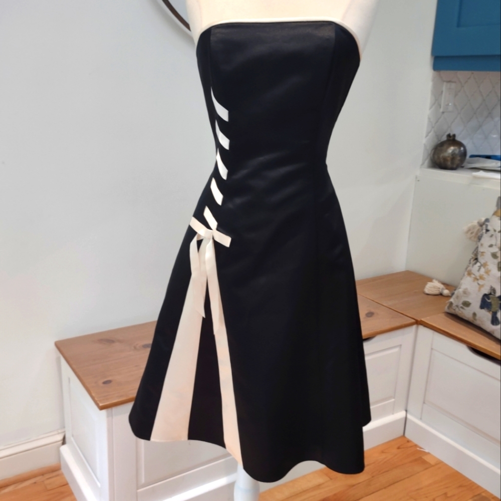 Jessica McClintock for Gunne Sax vintage strapless a-line black and ivory dress